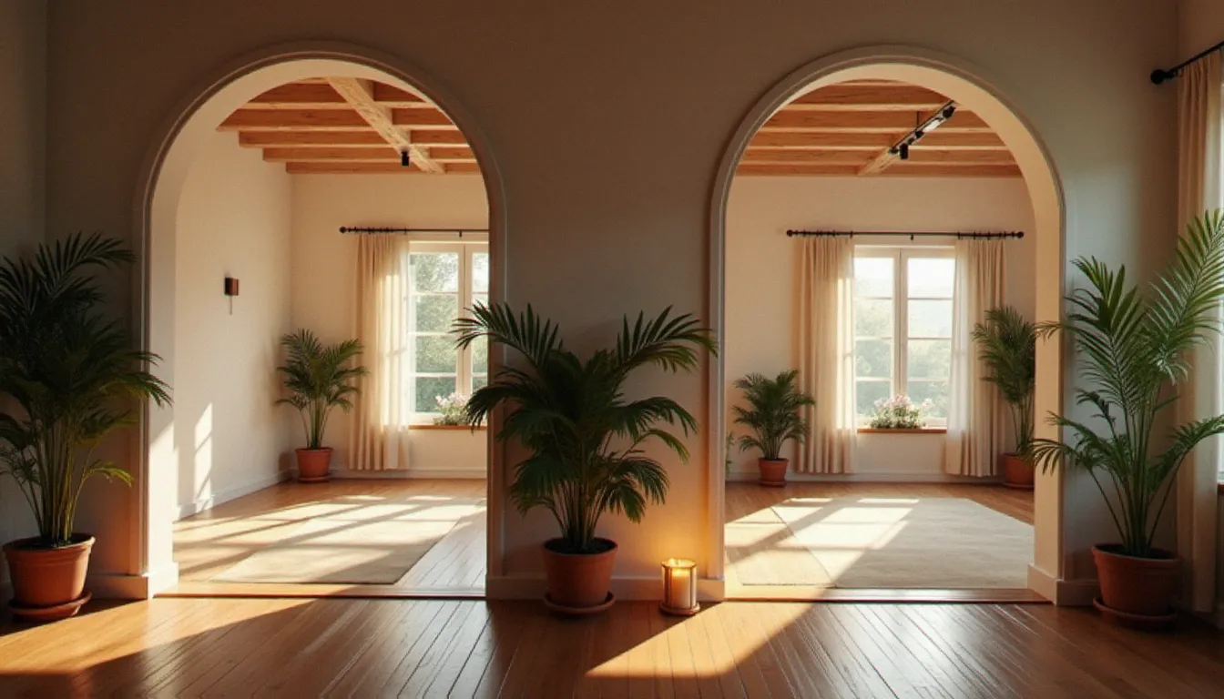 Comparaison de deux styles de studios de yoga représentant les différentes options disponibles sur les plateformes comme Yoga Searcher
