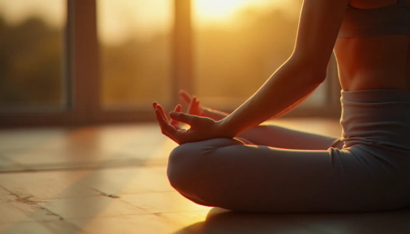 Geste de méditation en mudra pendant une séance de yoga, symbolisant la quête de paix intérieure et de résilience au-delà des épreuves