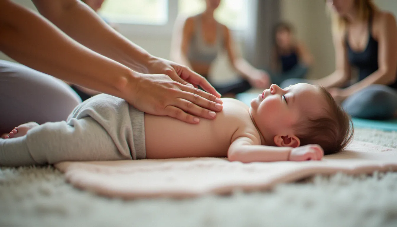 Massage doux pour bébé lors d'une séance de yoga avec bébé